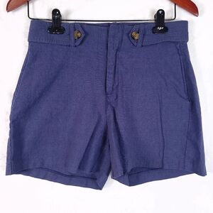Crosby Linen Blue Button Tab Belted Detail Shorts 4